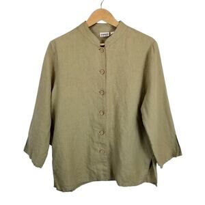 Nomadic Traders Women's 100% Linen Light Green Button Up Shirts Size Large